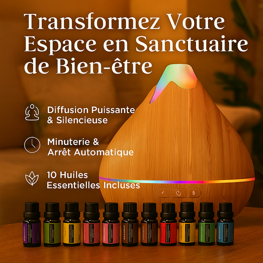 Diffuseur d’Huiles Essentielles + Coffret 10 Huiles Naturelles